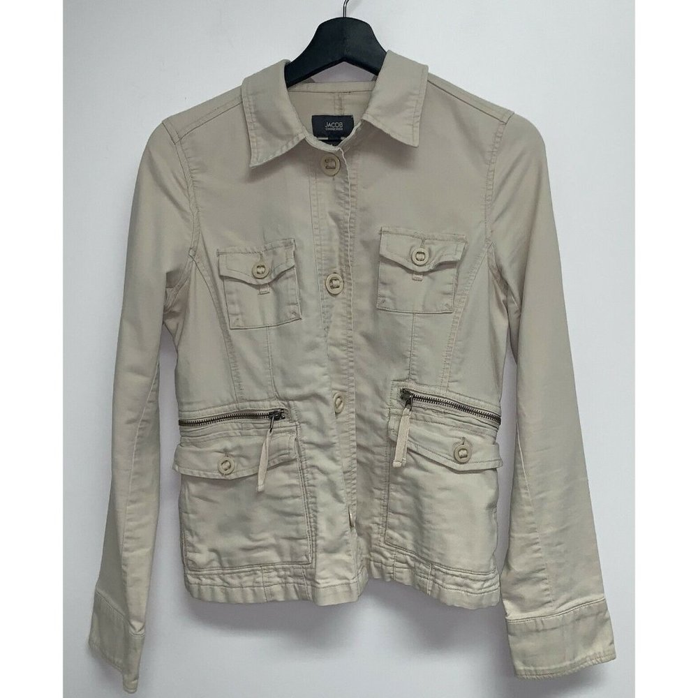 Jacob Connexion Womens Jacket Size M Beige Button Front Fall Coat